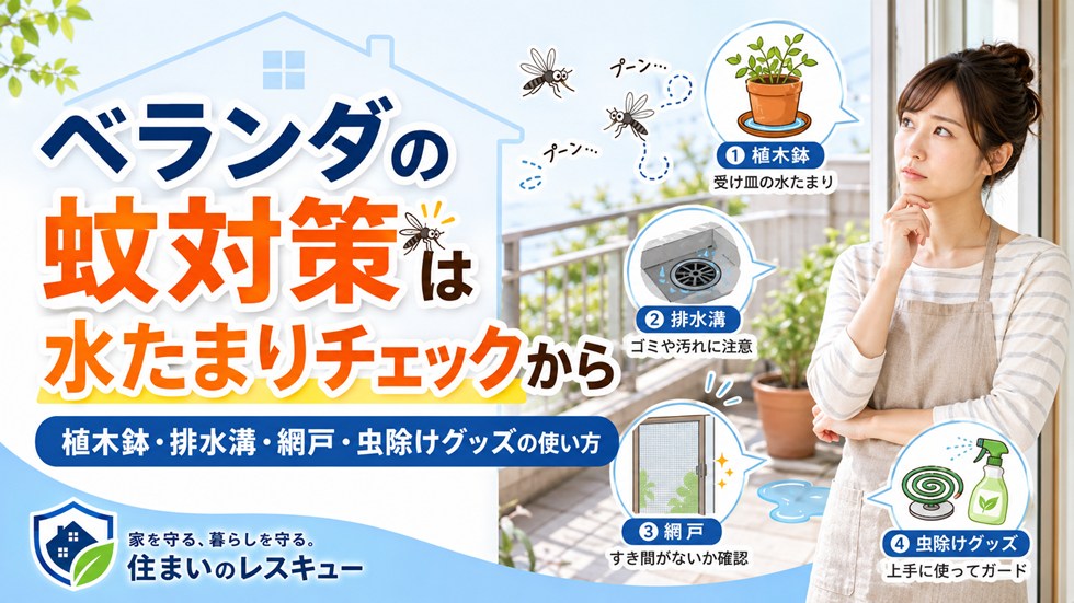 ベランダの蚊対策は水たまりチェックから！植木鉢・排水溝・網戸・虫除けグッズの使い方