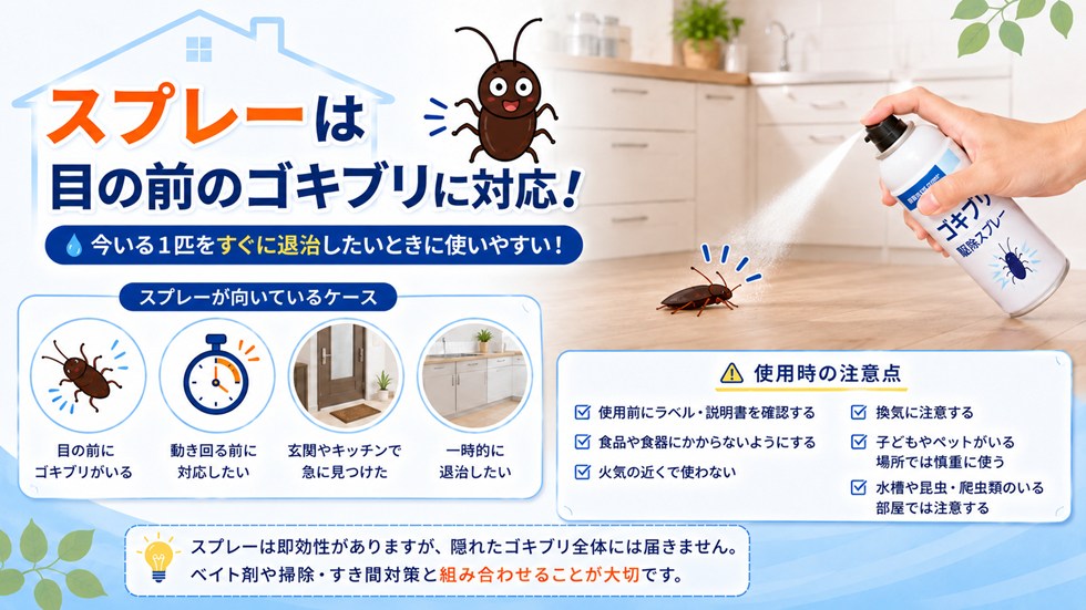 スプレーは目の前のゴキブリに対応しやすい